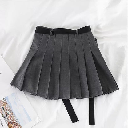 Cute Black Safari Kpop High Waisted Pleated Mini Skirt Goth Punk E-Girl Kawaii Korean Japanese Harajuku Chinese Retro Streetwear Aesthetic