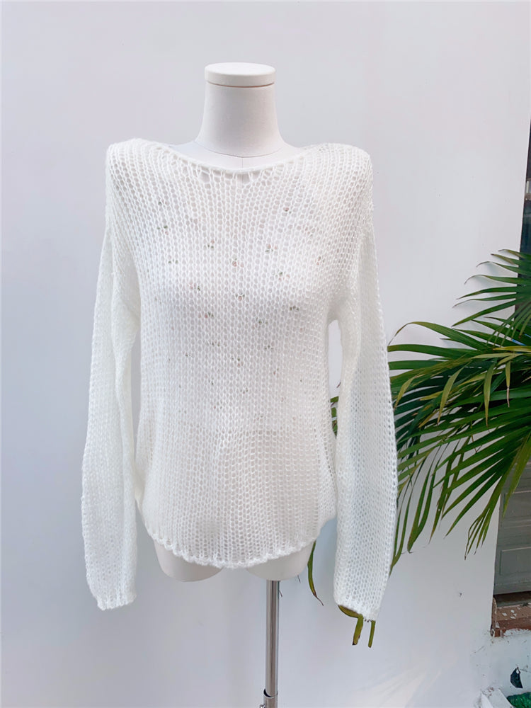 White Crochet See Through Sweater