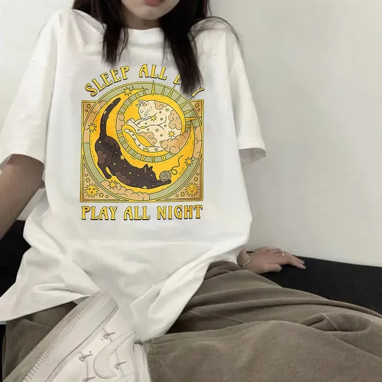 Cat Tarrot Card Print Short Sleeve T-shirt