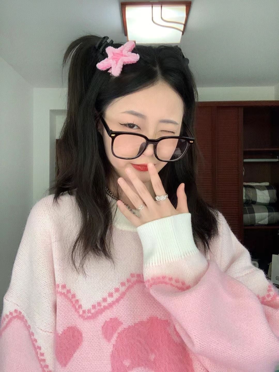 Pink Teddy Bear Print Sweater