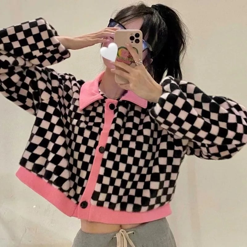 Black & White Checkered Long Sleeve Sweater