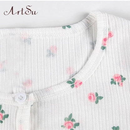 Cute Flower Rose Button Up Crop Top Short Sleeve Shirt T-shirt Tee Top Kawaii Korean Japanese Harajuku Chinese Retro Streetwear Aesthetic Fashion