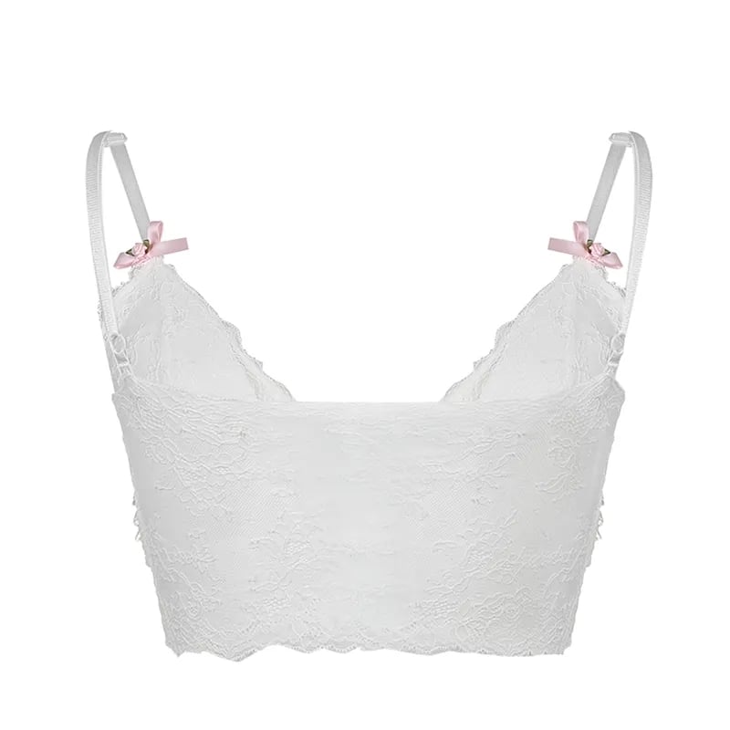 White Lace Bow Sheer Corset Top