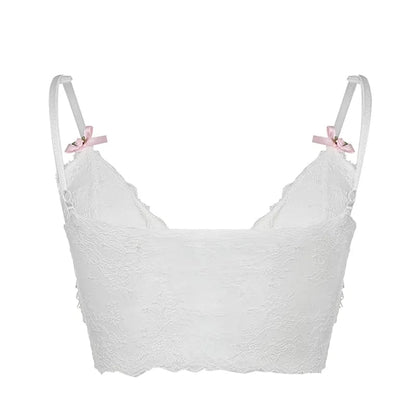 White Lace Bow Sheer Corset Top