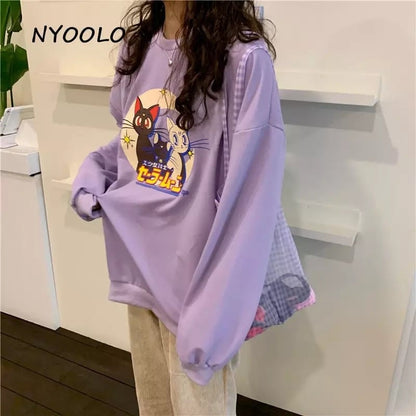 Japanese Anime Girl Cat Cartoon Print Hoodie