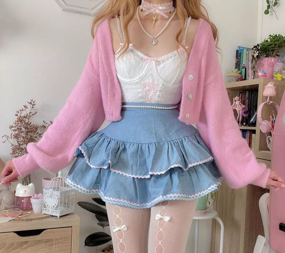 Double Layer High Waist Denim Skirt