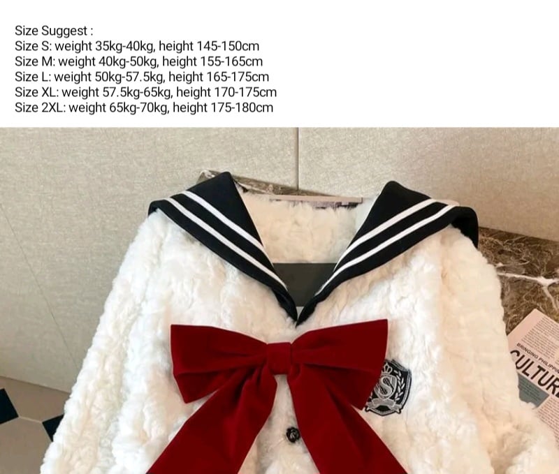 Japanese Sailor Fluffy Bow Knot Jacket