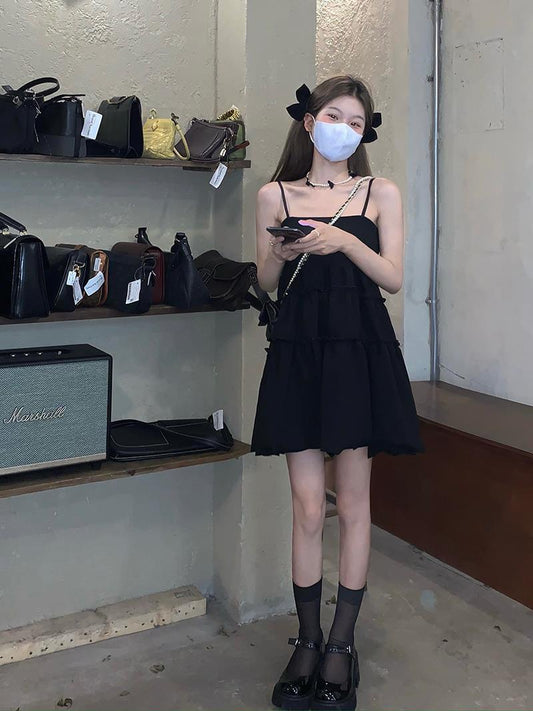 Black Ruffle Pleated Sundress