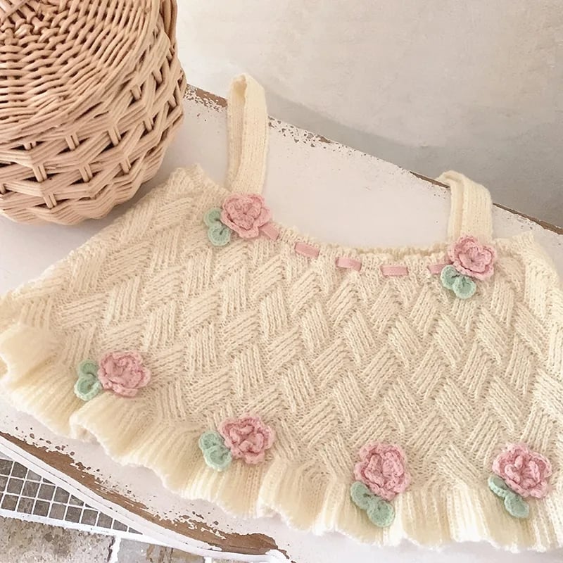 Sweet Floral Knit Vest Tank Top