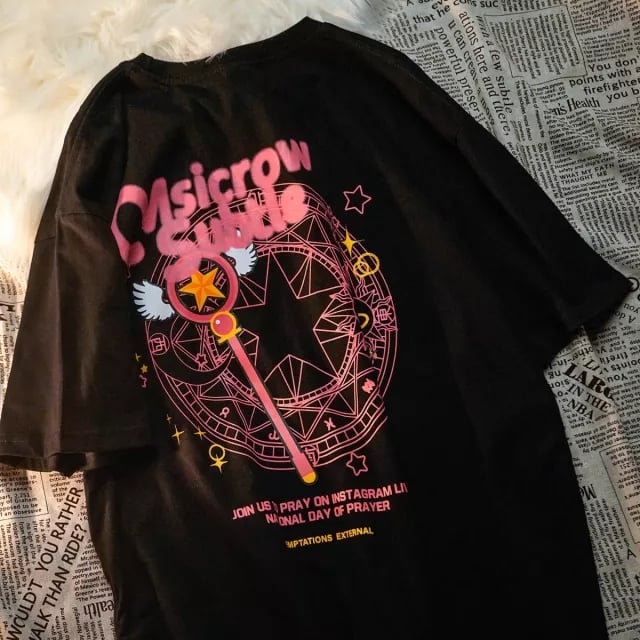 Cute Sakura Card Captor Anime Short Sleeve Shirt Summer Aesthetic Casual E-Girl Kawaii Korean Japanese Harajuku