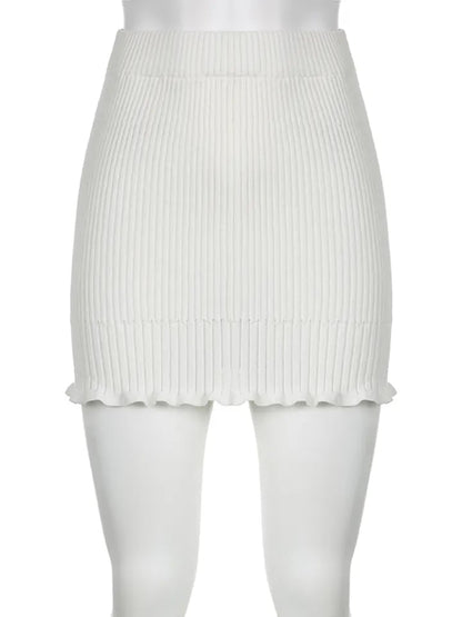 White Knit Pencil Mini Skirt