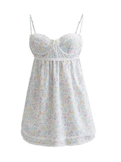 Floral Print Lace Trim Sling Dress