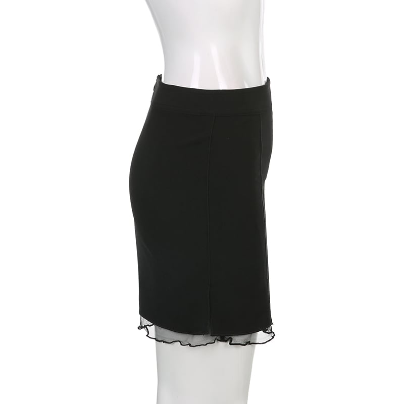 Black Split Mesh Frill Patchwork Mini Skirt