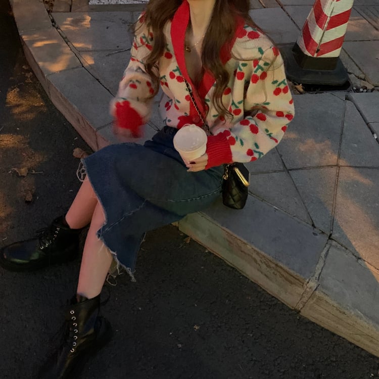 Cherry Print Soft Knit Cardigan