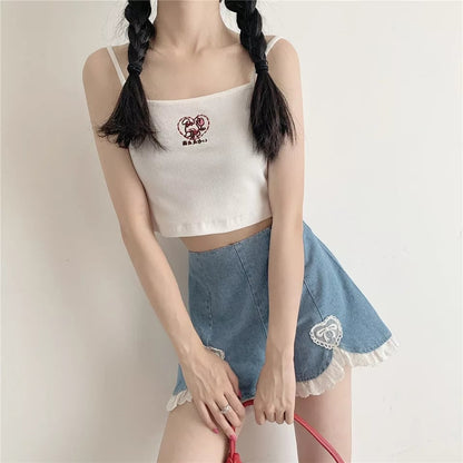 Cute Sweet Heart Lace Cut Out Denim Blue Shorts High Waist Bottoms Vintage Aesthetic Casual Summer E-Girl Kawaii Korean Japanese Harajuku