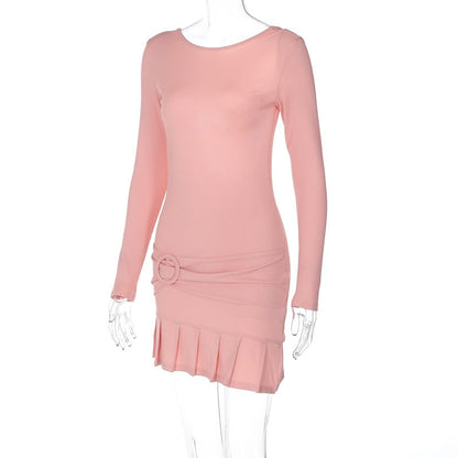Pink Splice Fold Bodycon Dress