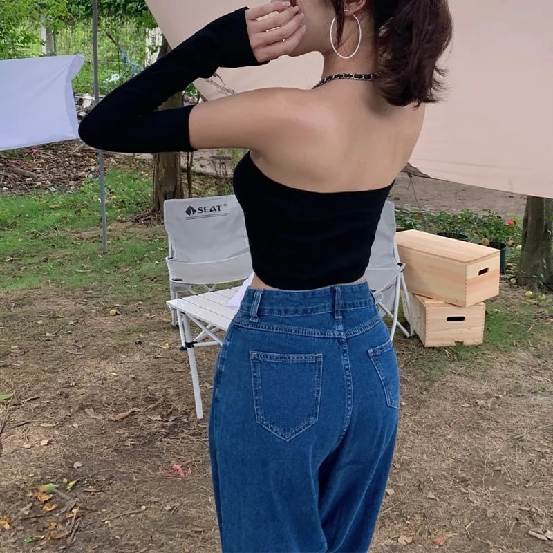 Solid Tube Top With Long Sleeves