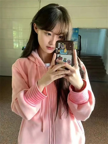 Pink Stripe Zip Up Jacket