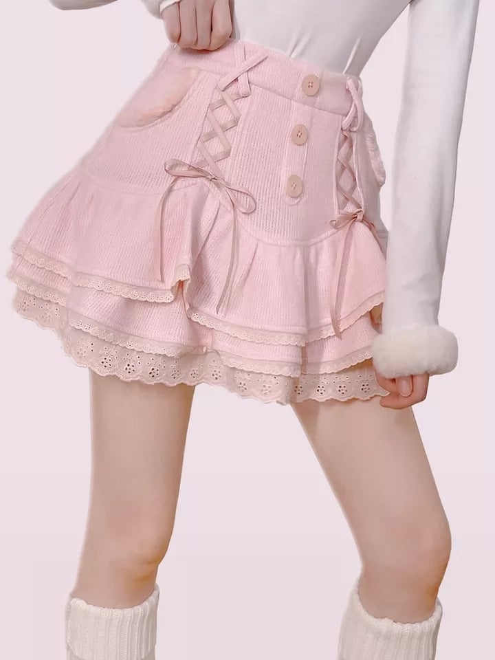 Sweet Japanese Lace High Waist Mini Skirt