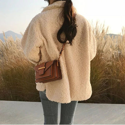 Cute Teddy Fur Coat Thick Autumn Loose Button Plush Jacket E-Girl Kawaii Korean Japanese Harajuku Retro Streetwear Fashion