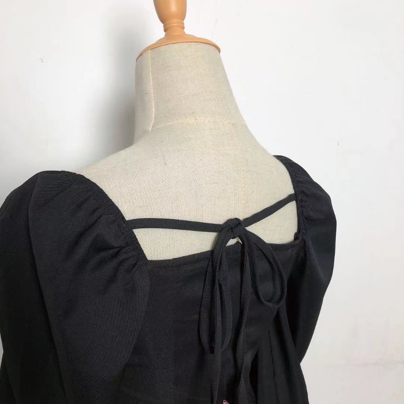 Black Vintage Long Sleeve Mini Dress