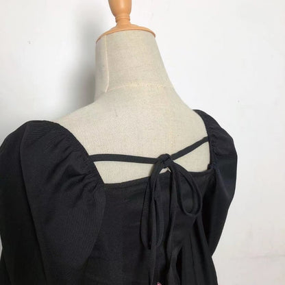 Black Vintage Long Sleeve Mini Dress