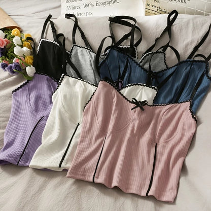 Cute Sexy Purple Knit Crop Top Sleeveless Tank Camisole Aesthetic Casual Summer E-Girl Kawaii Korean Japanese Harajuku