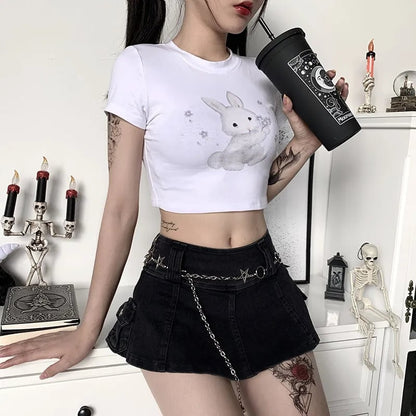 Rabbit Print Short Sleeve Crop Top