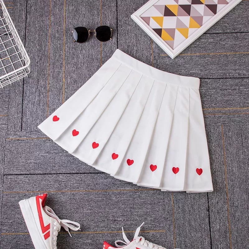 Cute Love Heart Pleated High Waist A-line Mini Skirt Summer Aesthetic Casual E-Girl Kawaii Korean Japanese Harajuku