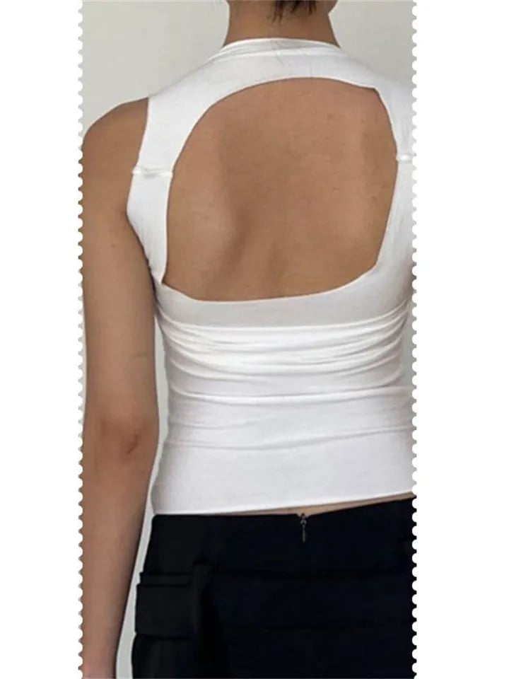 White Pleated Backless Tank Top