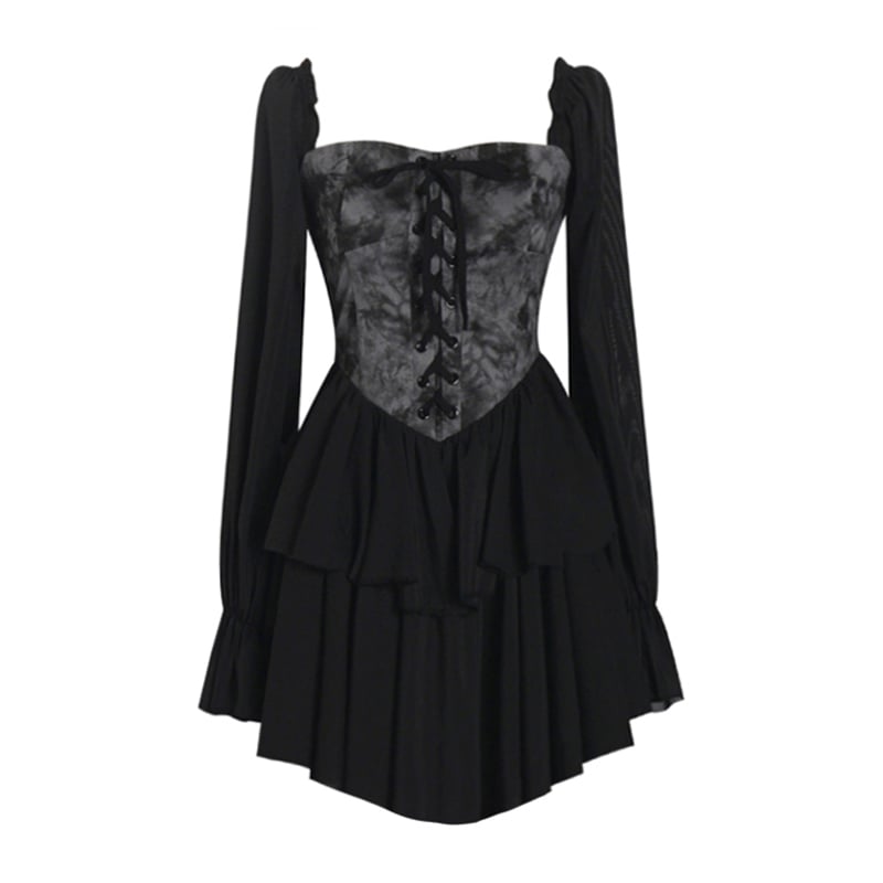 Black Floral Corset Long Sleeve Dress