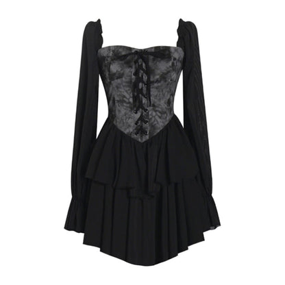 Black Floral Corset Long Sleeve Dress