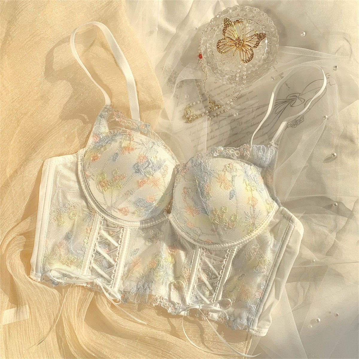 Floral Lace Embroidery Corset Top