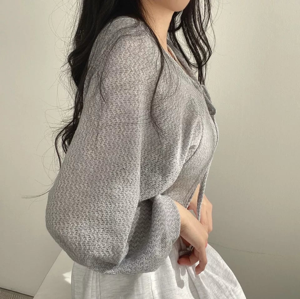 White Thin Lantern Long Sleeve Cardigan