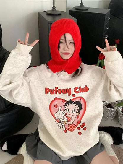 Lady Cartoon Print Sweatshirt