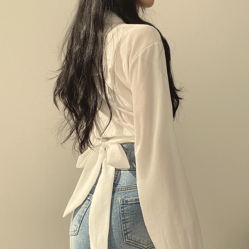 White Chic Cropped Long Sleeve Shirt