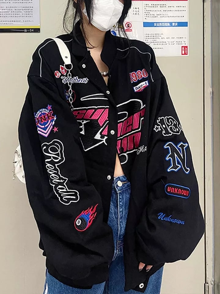 Racing Color Block Bomber Zipper Varsity Jacket