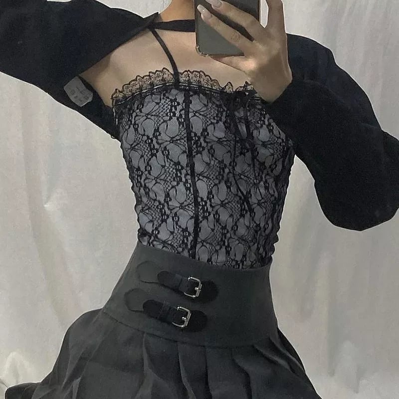 Black Lace Backless Patchwork Camisole