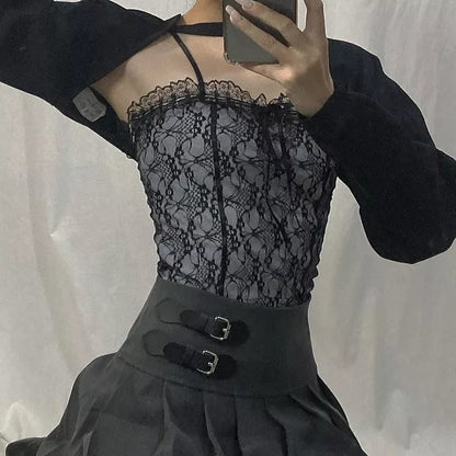 Black Lace Backless Patchwork Camisole
