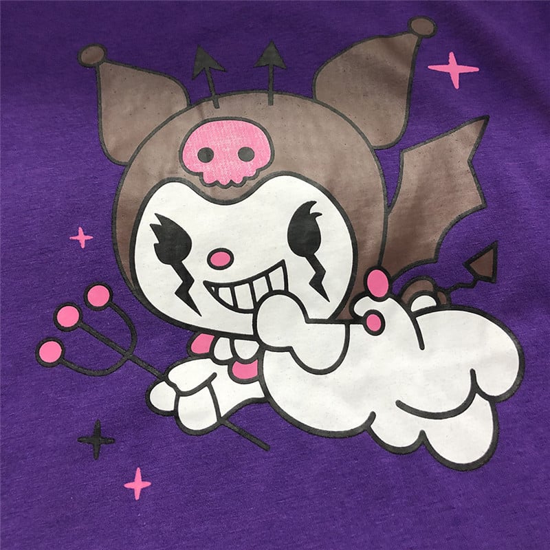 Cute Purple Devil Demon Print Anime Cartoon Casual Oversized Long Sleeve Tee Shirt T-shirt Top E-Girl Kawaii Korean Japanese Harajuku Streetwear