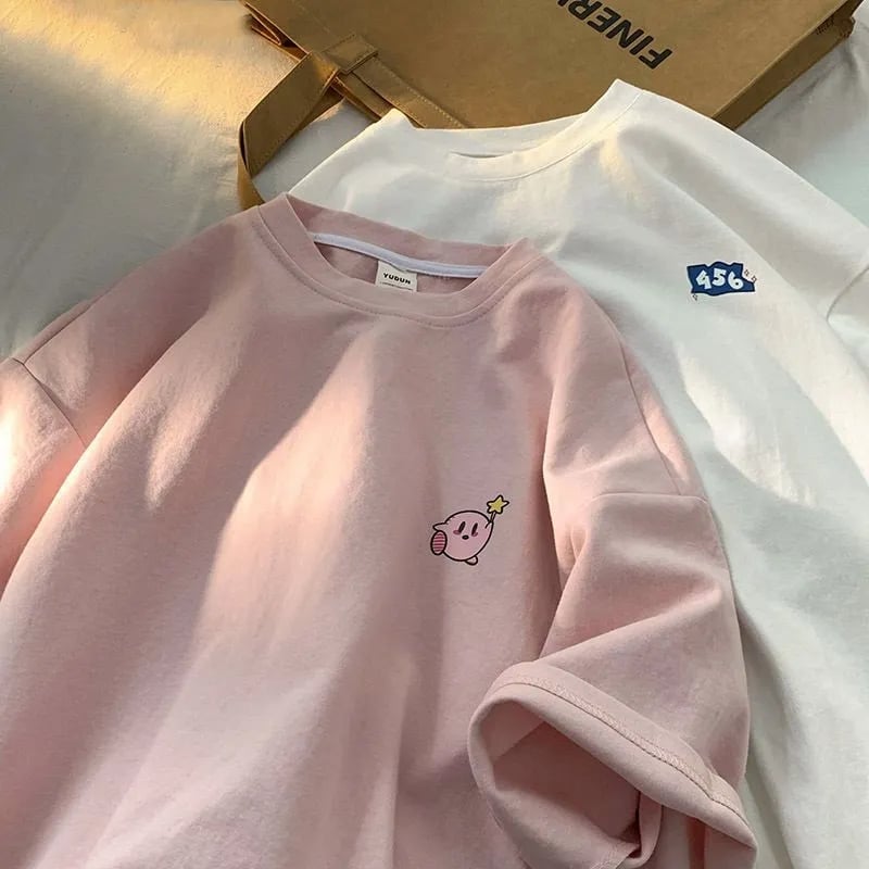 Pink Japanese Anime Print Short Sleeve T-shirt