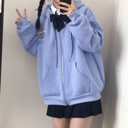 Cute Anime Cartoon Print Long Sleeve Zipper Zip Up Hoodie Sweatshirt Sweater Pullover Jumper E-Girl Kawaii Korean Japanese Harajuku Streetwear