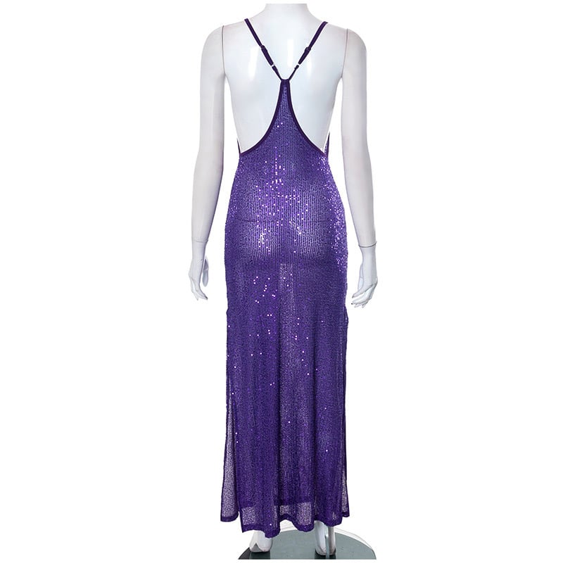 Purple Sequin Split Bodycon Dress