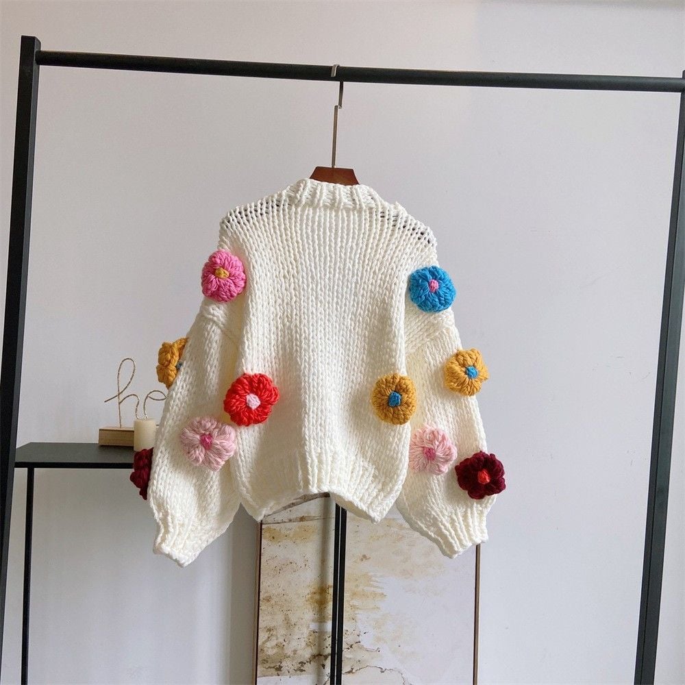 Flower Knit Cropped Cardigan