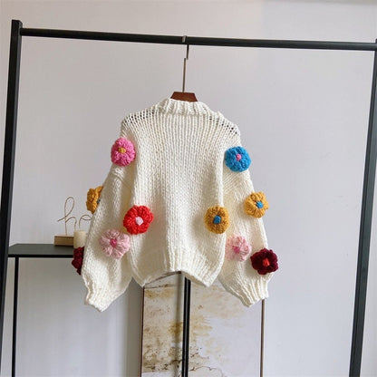 Flower Knit Cropped Cardigan