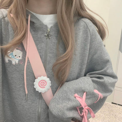 Grey Cat Cartoon Bow Tie Jacket