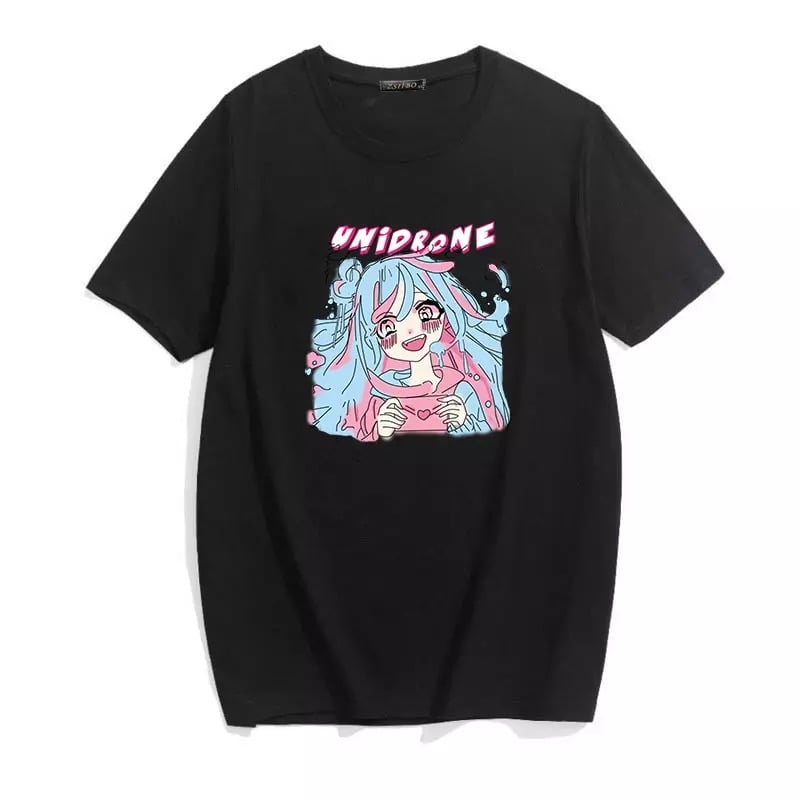 Cute Sweet Vintage Pastel Pink Anime Girl Cartoon Print Short Sleeve Shirt Loose T-shirt Top E-Girl Kawaii Korean Japanese Harajuku Streetwear