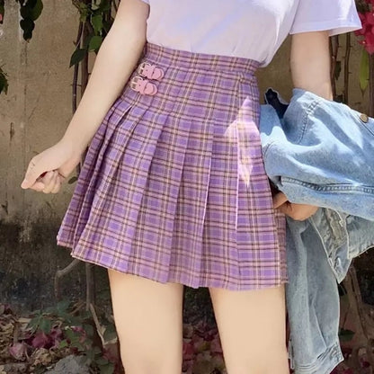 Cute Preppy Purple Plaid High Waisted Mini Skirt Summer Casual School Girl E-Girl Kawaii Korean Japanese Harajuku Streetwear
