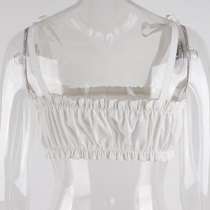White Pleated Hollow Out Bustier Bandage Bodycon Crop Top Sleeveless Shirt Beach Boho Summer Aesthetic Casual E-Girl Kawaii Korean Japanese Harajuku