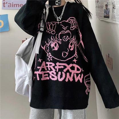 Cute Japanese Anime Girl Knit Long Sleeve Pullover